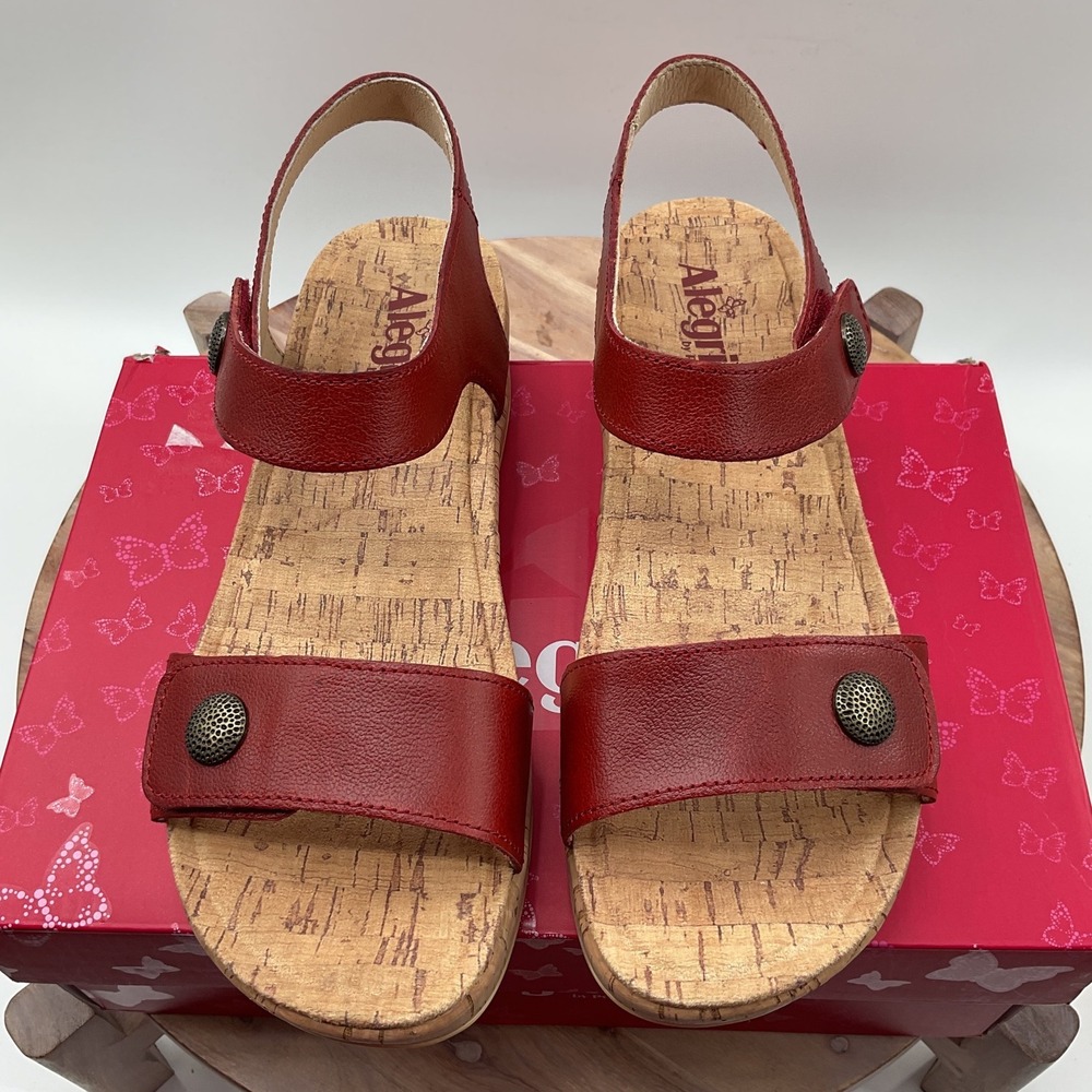 Alegria Marta Garnet Red Leather Wedge Platform Sandals MTA-6107 Womens 38 8-8.5